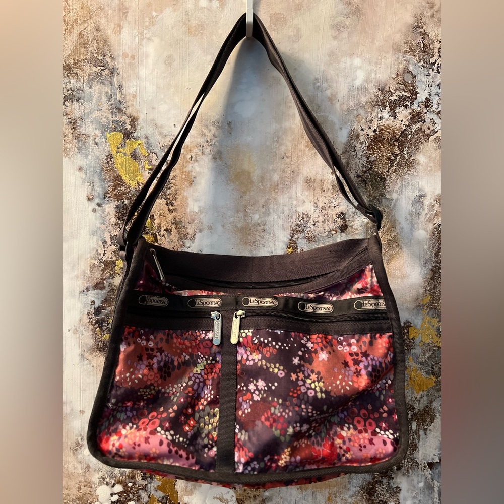 LeSportsac Grey/Black with multi color floral print Shoulder/cross body Bag